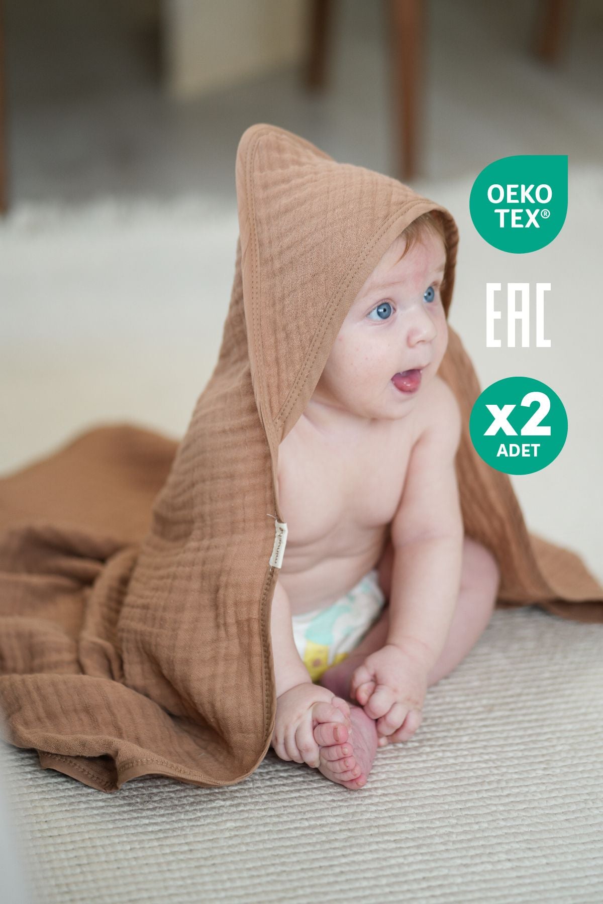 Minuche %100 Müslin Pamuklu Havlu Kundak - 80X80 cm Bebek Banyo Havlusu - Ultra Yumuşak ve Emici