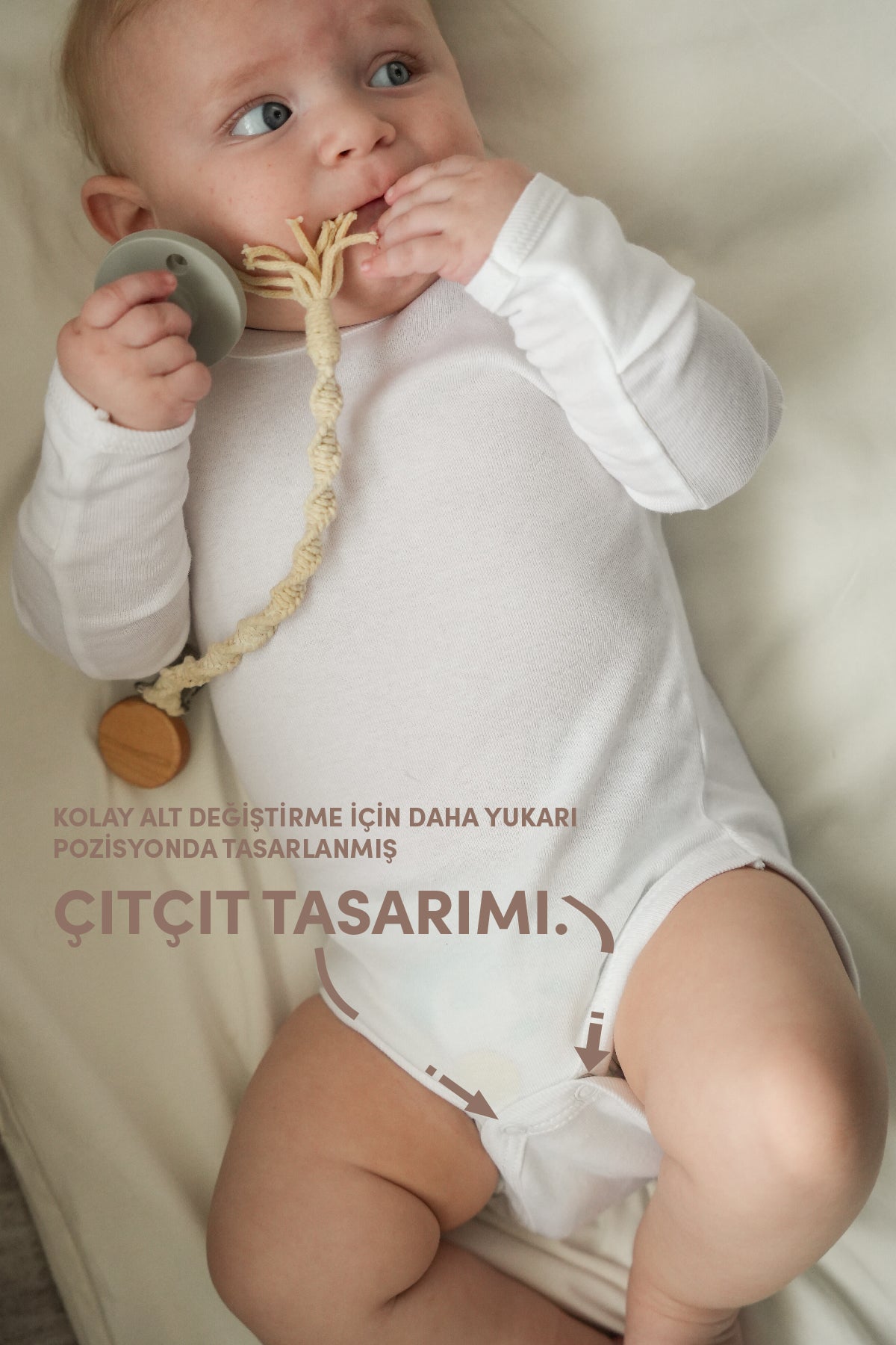Minuche %100 Pamuk 6'lı Bebek Body - Uzun Kollu ve Çıtçıtlı Beyaz Zıbın