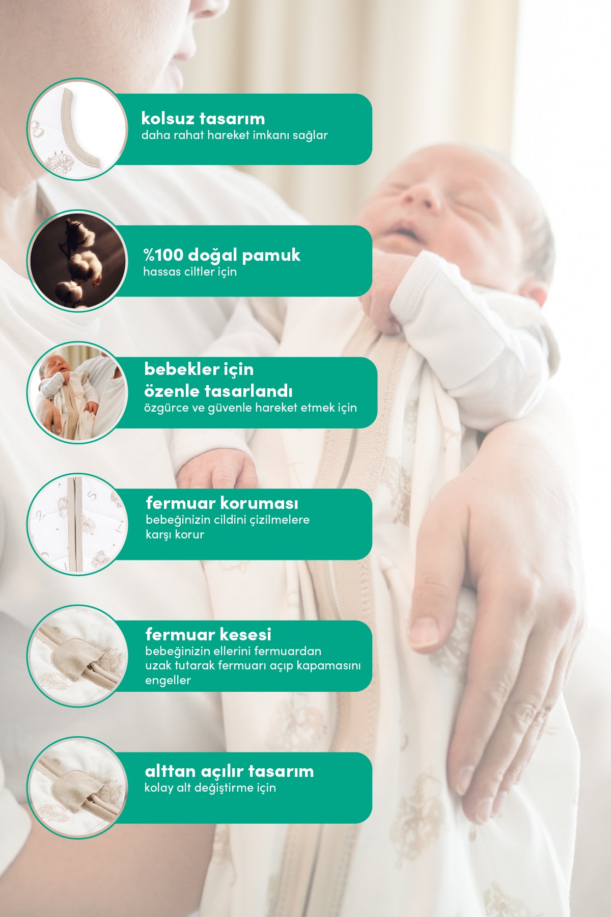 Minuche Bebek Giyilebilir Battaniye - 0.5 TOG %100 Pamuk İnce Yazlık Kundak