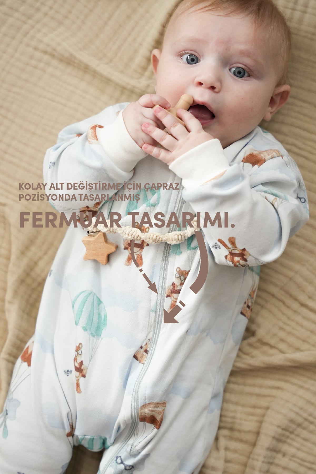 Minuche Bebek Uyku Tulumu ve Oyun Pijaması %100 Pamuk - Tek Parça Önden Fermuarlı Tulum Pijama