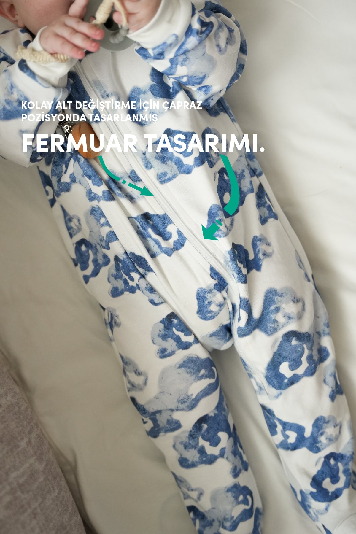 Minuche Bebek Uyku Tulumu ve Oyun Pijaması %100 Pamuk - Tek Parça Önden Fermuarlı Tulum Pijama