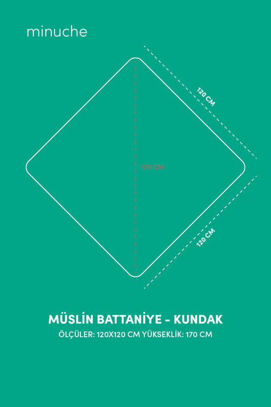 Minuche Müslin Bebek Kundak Örtüsü 120X120 cm - %100 Pamuk 4 Kat Müslin Bebek Battaniye Bej