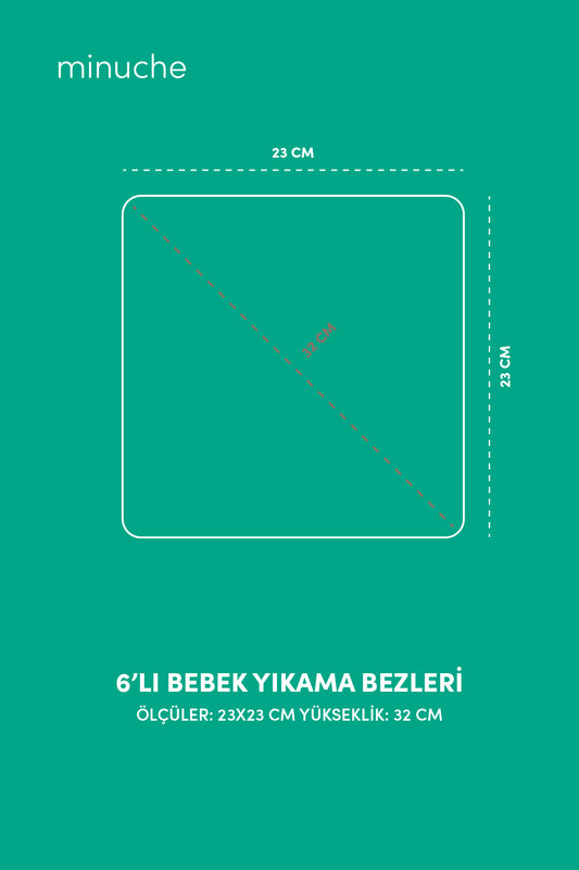 Minuche 6'lı Bebek Yıkama Bezleri - %100 Pamuk Yumuşak ve Süper Emici Örgü Yıkama Kesesi