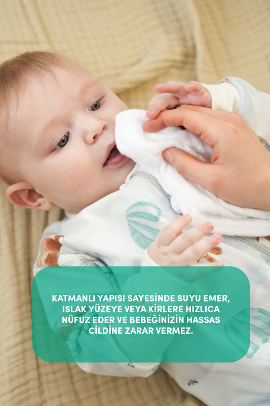 Minuche 10'lu Müslin Bebek Ağız Mendili 25X50 cm - 4 Katlı Ultra Yumuşak %100 Pamuk Müslin Bez