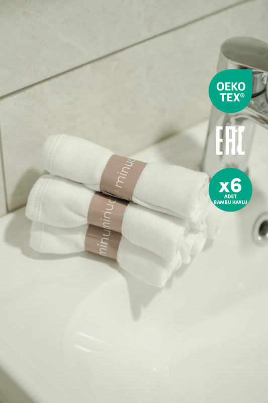 Minuche Bambu Bebek Havlusu 6'lı - Ultra Yumuşak ve Emici Bebek Banyo Yüz Havlusu - Hassas Ciltler