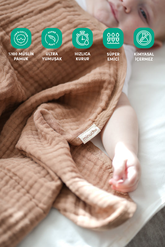 Minuche %100 Pamuk 4 Katlı Müslin Emzirme Örtüsü - Opak Bebek Emzirme Önlüğü - Nefes Alınabilir Yaka